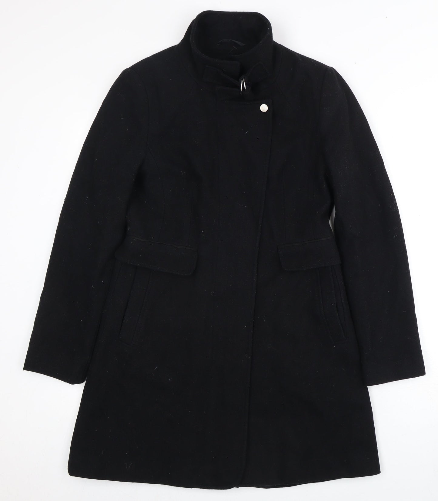 Next Women's Black Wool Blend Mid-Length Coat Size 8