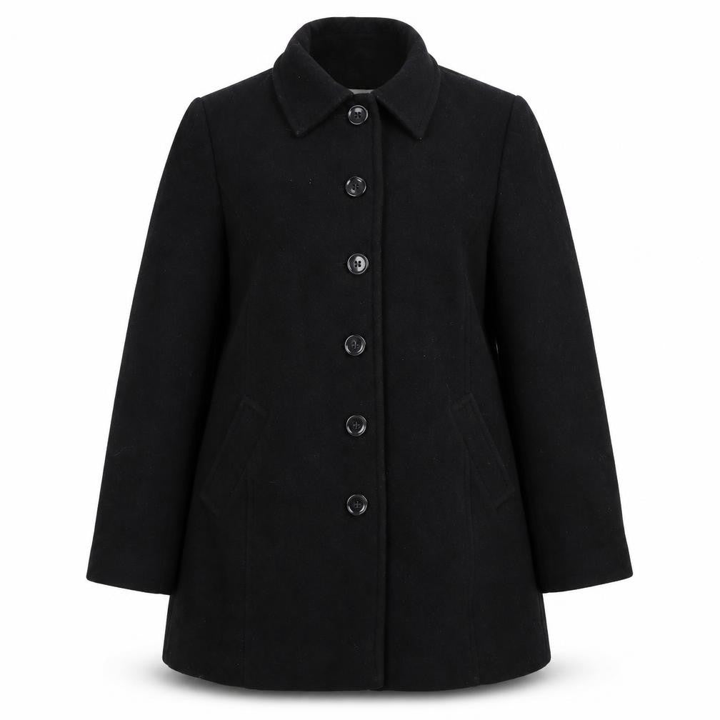 EWM Women's Black Wool Overcoat, Size 12, Classic