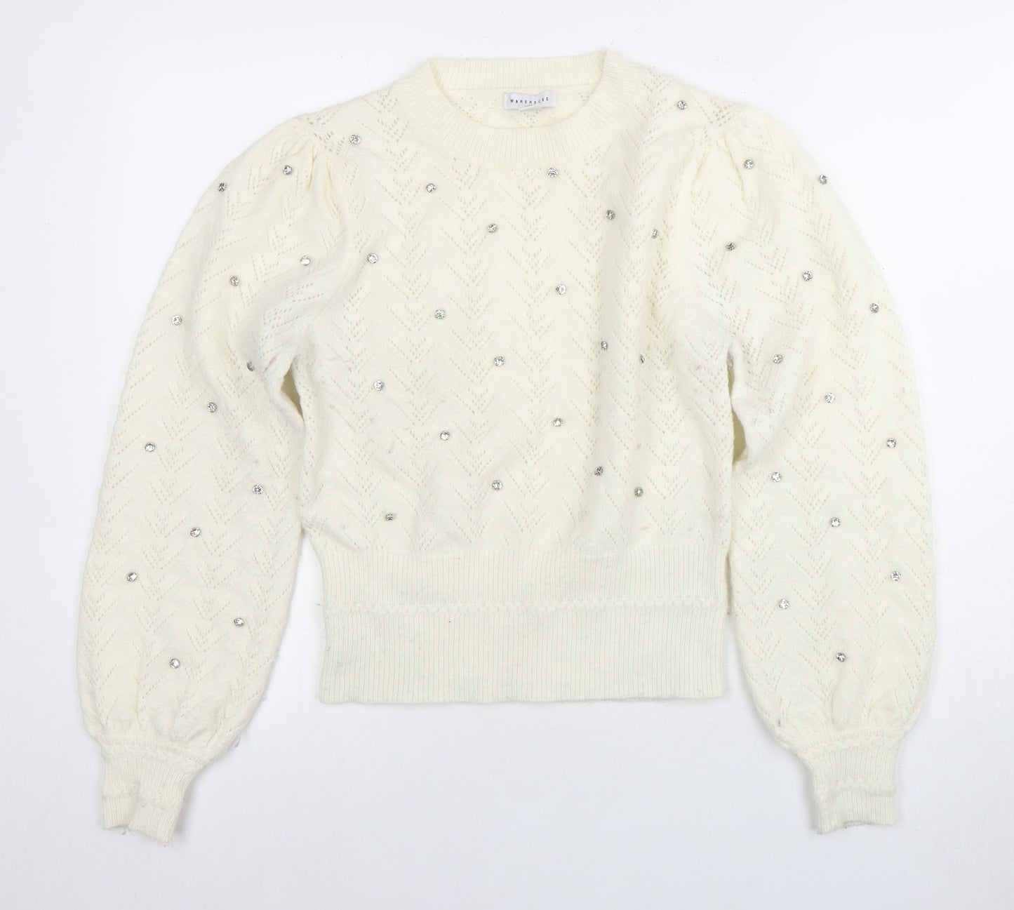 Warehouse Ivory Jewel Accent Women's Small Jumper