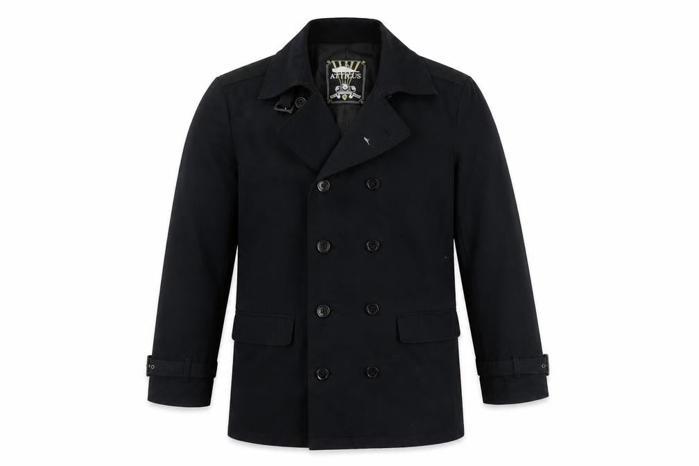 Atticus Men's Black Pea Coat, Size S, Belted Casual