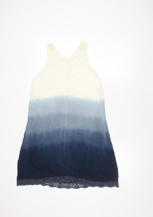 Abercrombie Kids Girls White Blue A-Line Dress Lace Detail
