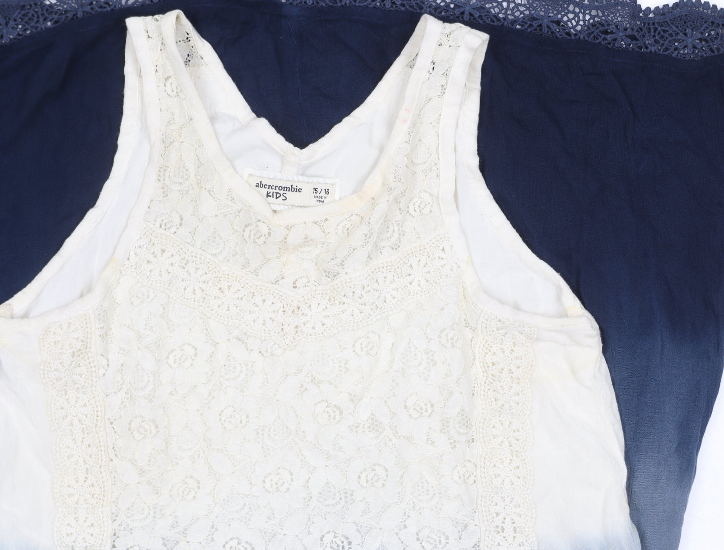 Abercrombie Kids Girls White Blue A-Line Dress Lace Detail