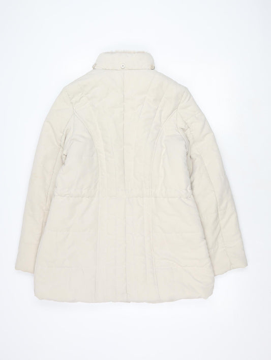 BHS Women's White Puffer Jacket with Fur Trim Size 14
