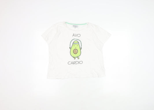 Brave Soul Women's White M T-Shirt Avocado Print