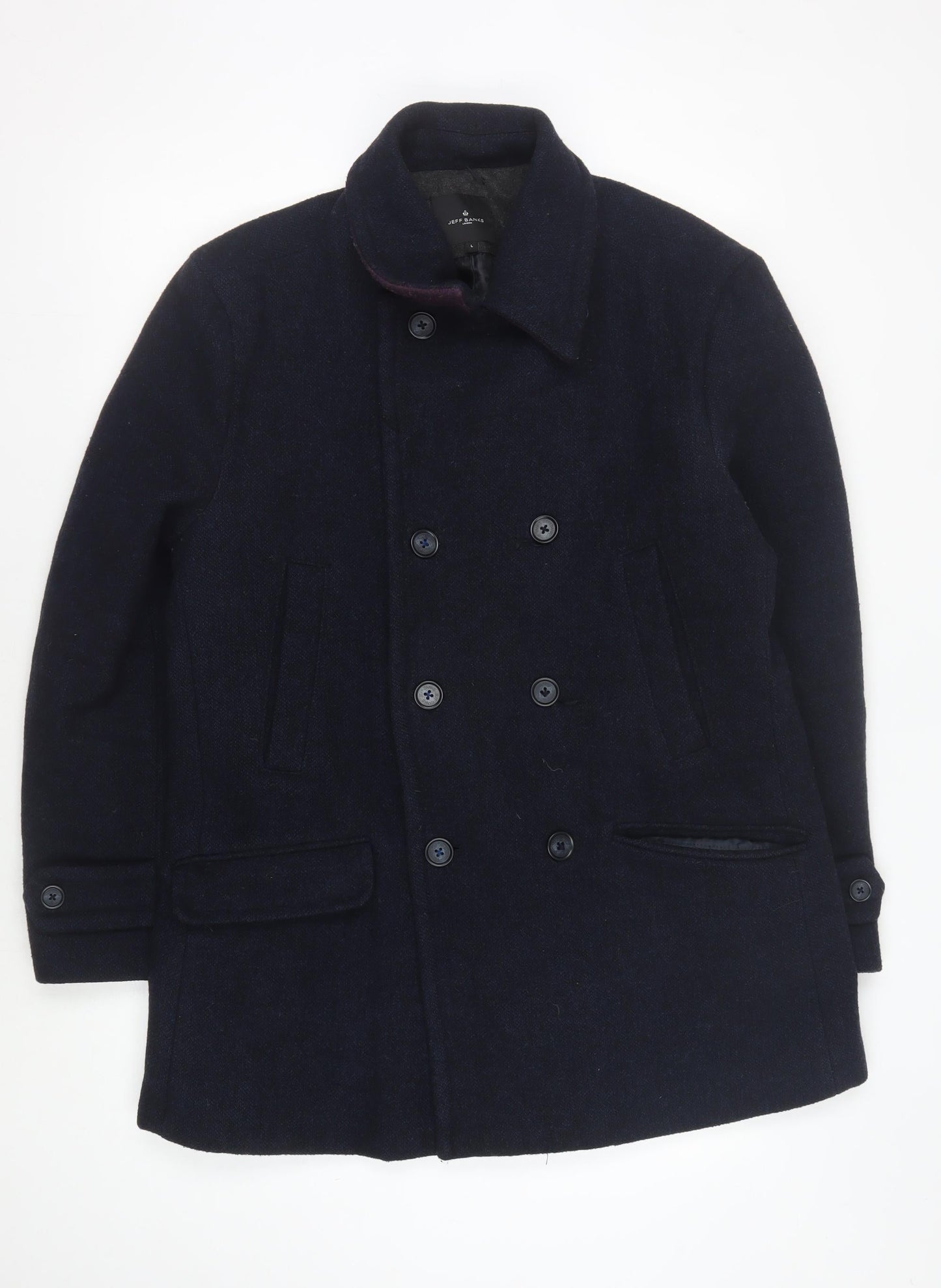Jeff Banks Men's Black Wool Pea Coat L