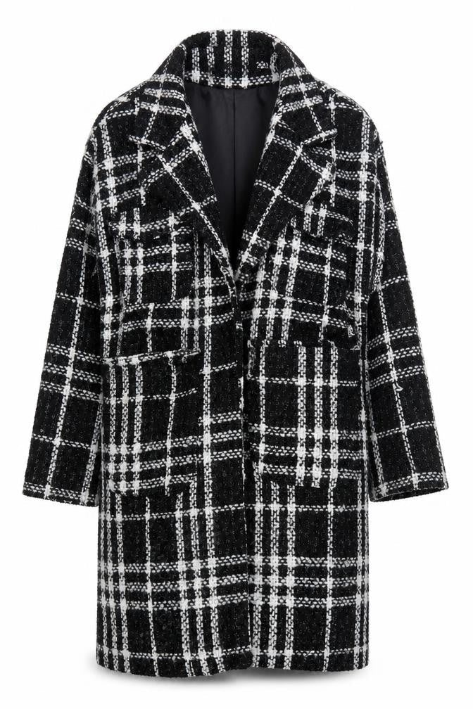 Adora Women's Black Check Coat - Size L