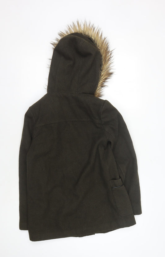 New Look Women's Green Parka Coat with Fur Hood