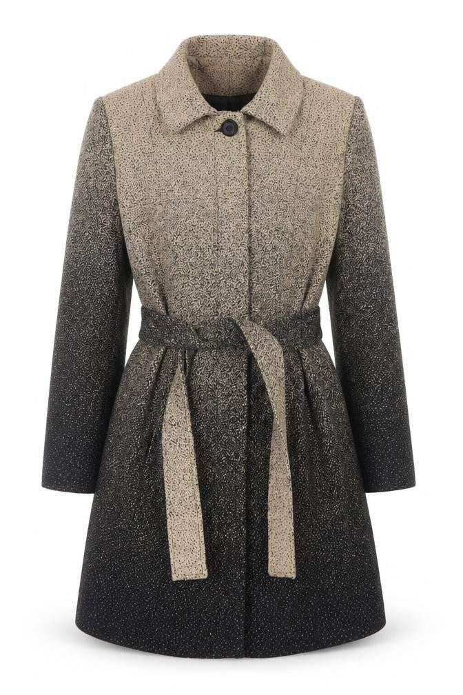 Front view of Principles Women’s Beige Mid-Length Belted Coat, size UK 14