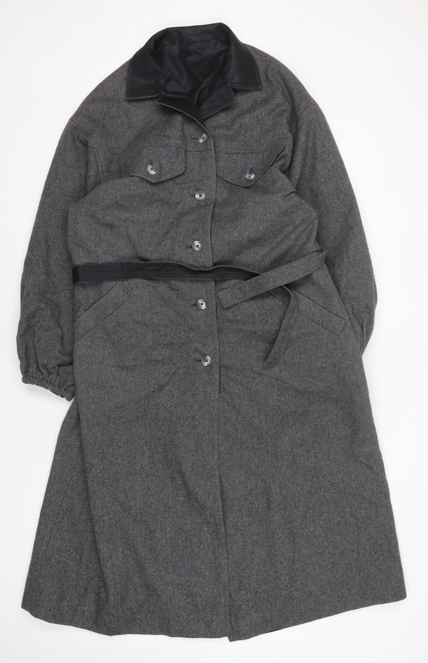 Jaeger Women's Grey Wool Reversible Long Coat Size 14