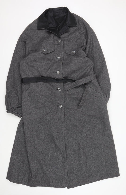 Jaeger Women's Grey Wool Reversible Long Coat Size 14