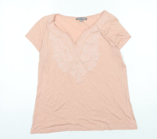 Laura Ashley Women's Pink V-Neck T-Shirt Size 14