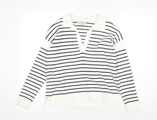 Hobbs Women’s XS White V-Neck Striped Jumper