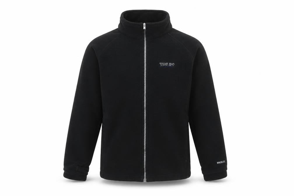 Front view of TOG24 boys’ black fleece jacket, size 13, outdoor activewear