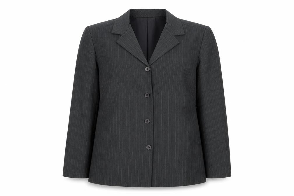 Front view of EWM Women's Grey Pinstripe Suit Jacket, size 16, Classic