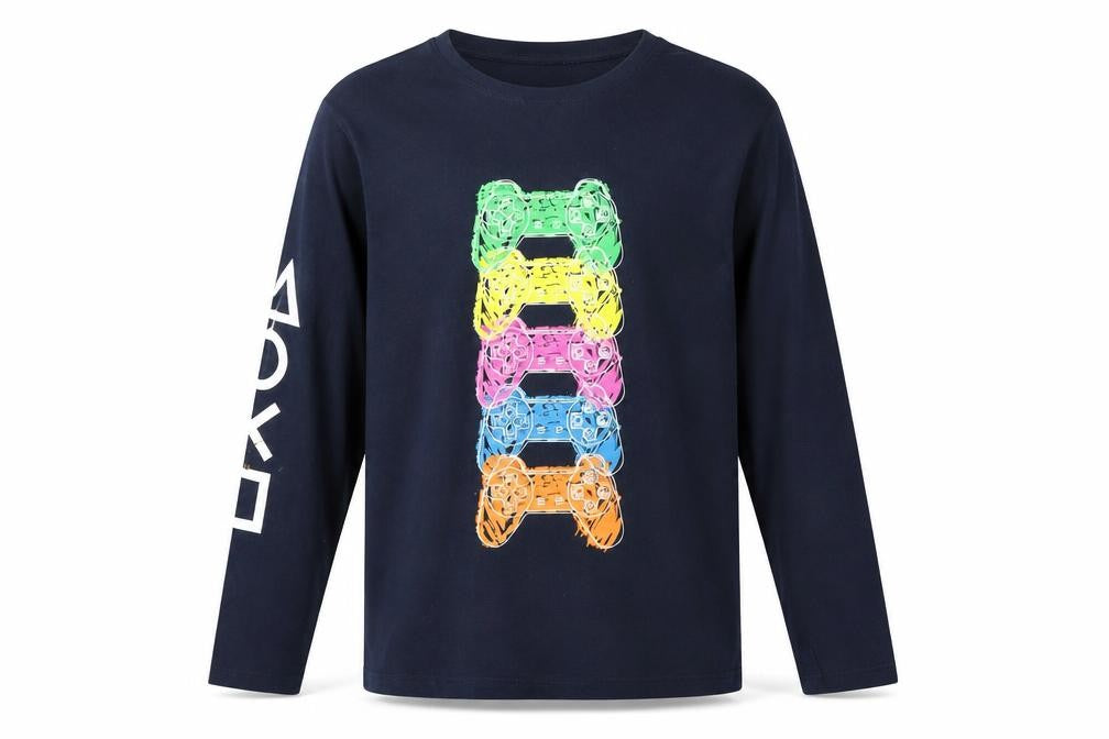 Front view of Fashion UK boys’ blue playstation long sleeve t-shirt 14 years