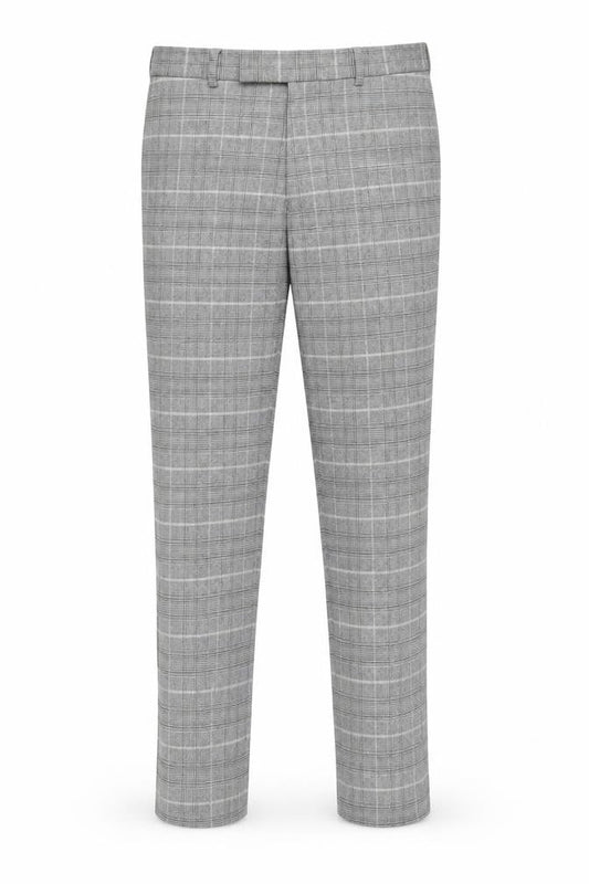 Front view of Moss London Slim Fit Grey Plaid Dress Pants 32