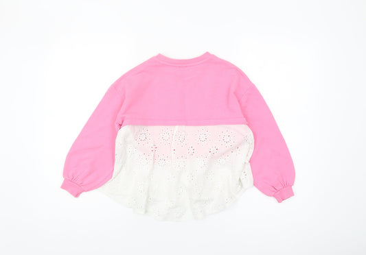 River Island Girls Pink Rhinestone Sweatshirt 7-8Y Casual Pullover