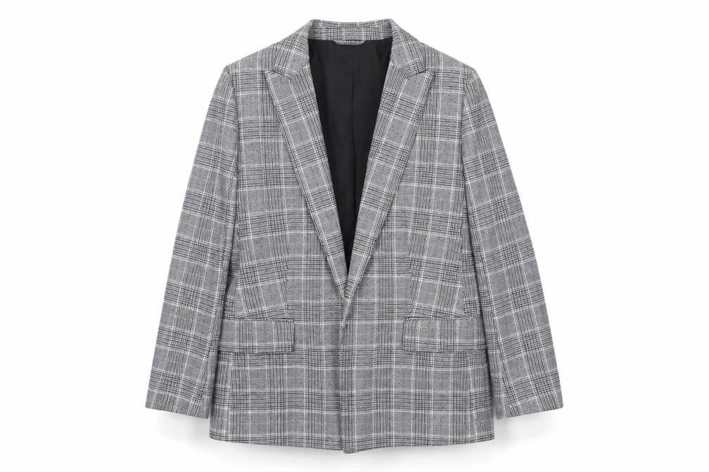 H&M Women's Grey Plaid Blazer Jacket, Size 12