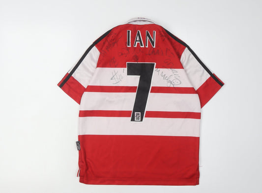 Vintage Adidas Wigan Warriors Signed Boys Red Striped Rugby Polo Jersey - Size 14