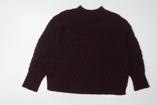 White Stuff Women's Purple Cable-Knit Mock Neck Jumper Size 16