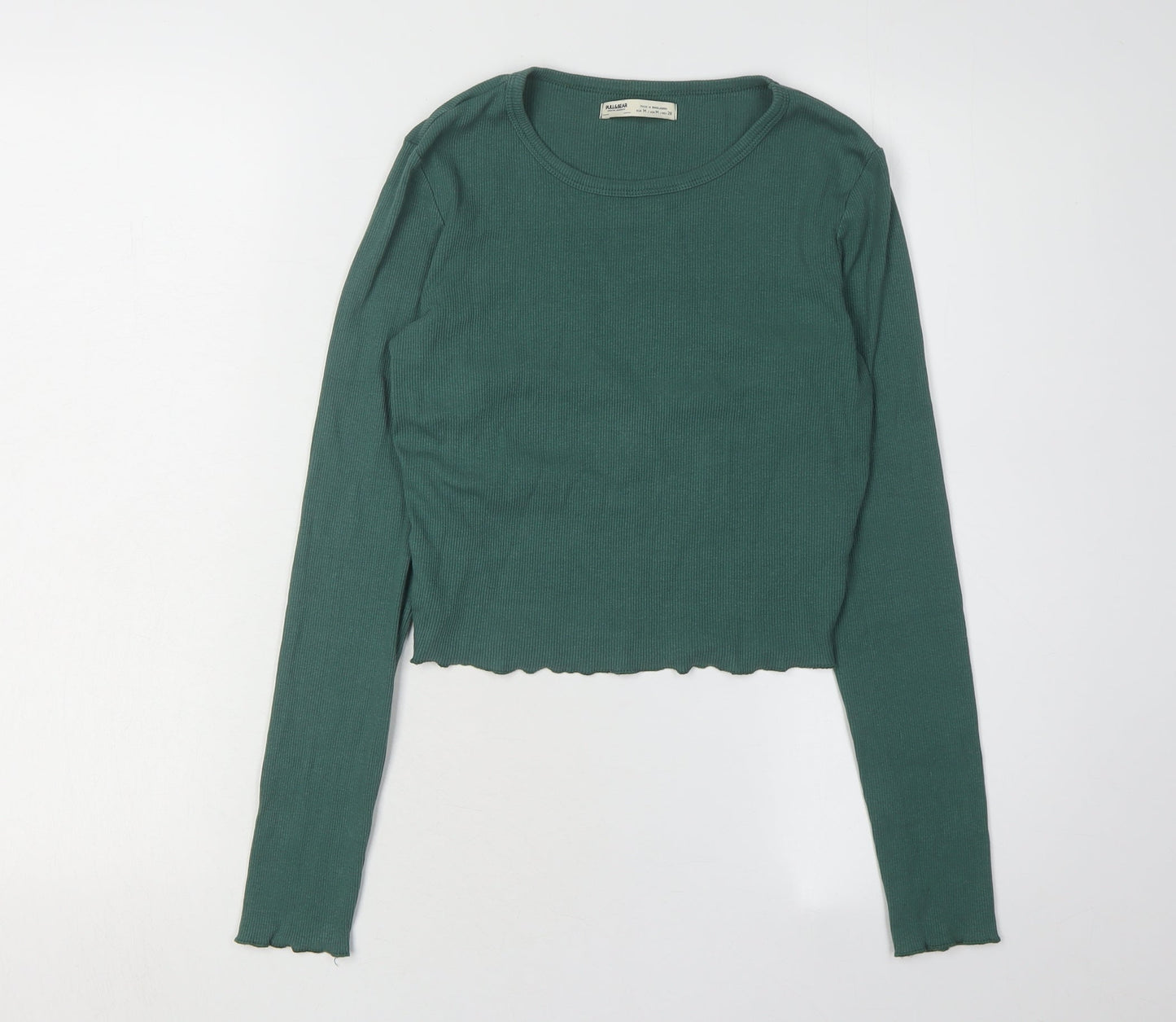 Pull&Bear Women's Green Crew Neck Knit T-Shirt Size 12