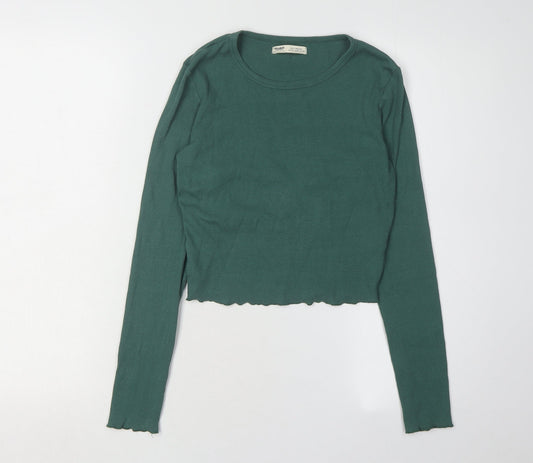 Pull&Bear Women's Green Crew Neck Knit T-Shirt Size 12