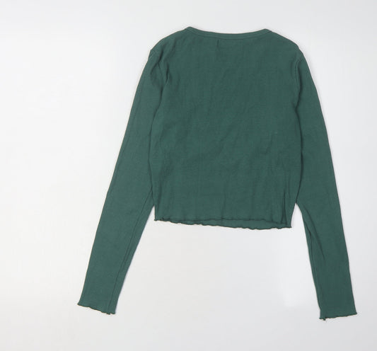 Pull&Bear Women's Green Crew Neck Knit T-Shirt Size 12