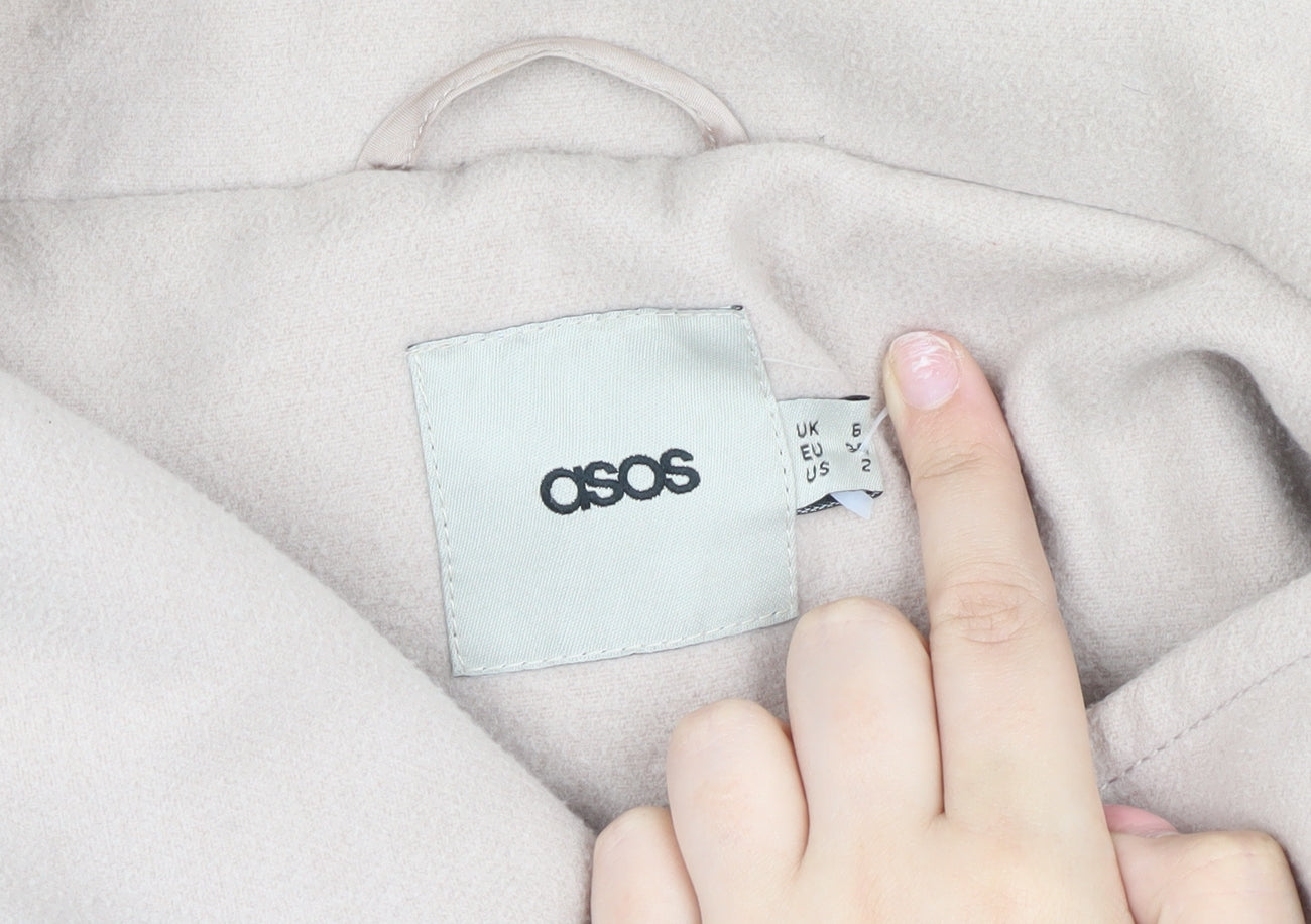 ASOS Women's Beige Long Coat Size 6 with Button Accent