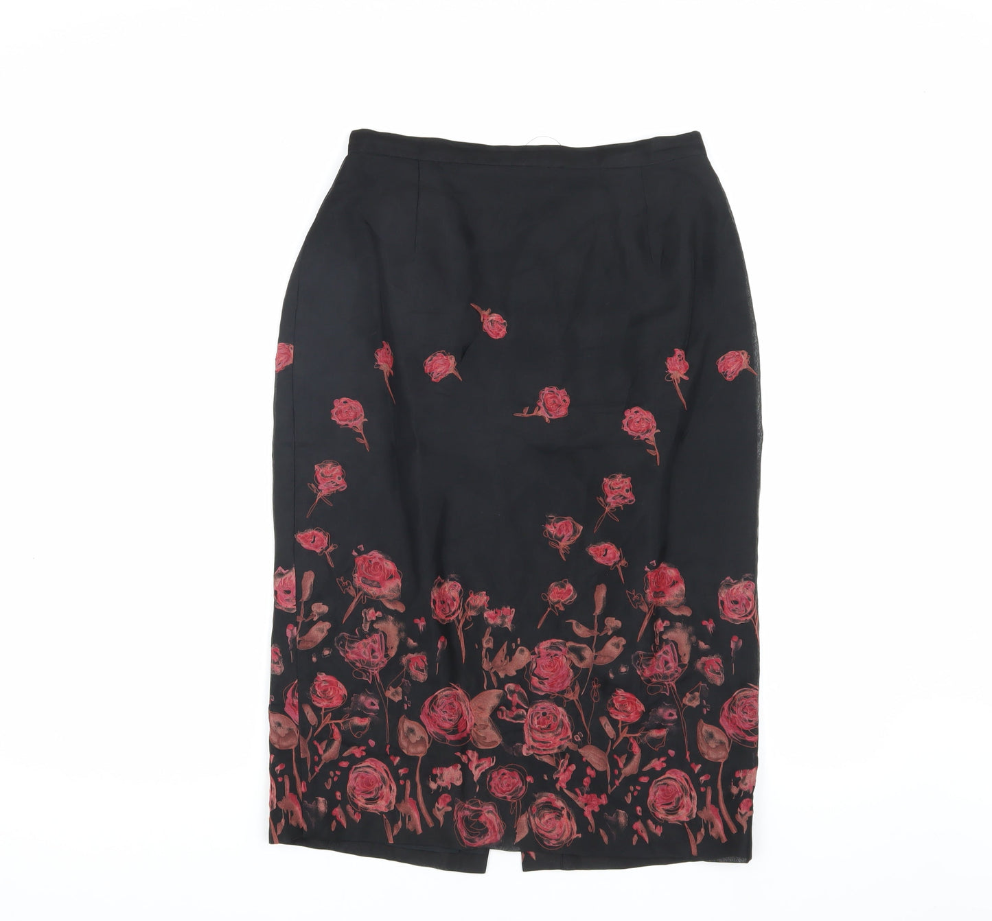 Laura Ashley Women's Black Floral Silk Pencil Skirt Size 10