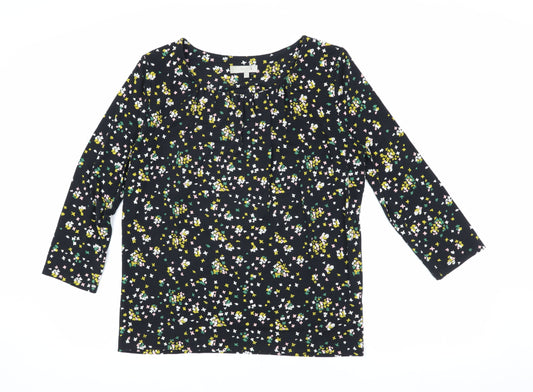 Hobbs Women's Black Floral Blouse, Size S, 3/4 Sleeve