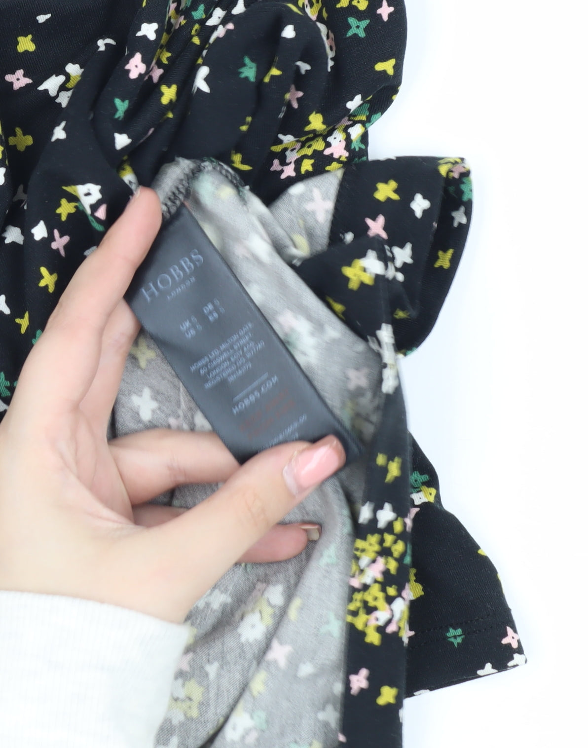 Hobbs Women's Black Floral Blouse, Size S, 3/4 Sleeve