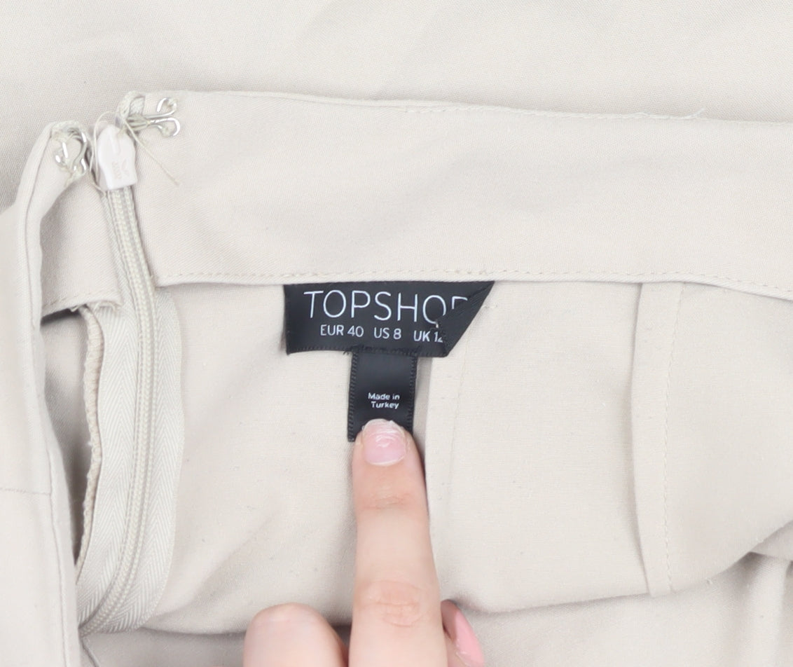Topshop Women's Beige Midi Pencil Skirt UK 12