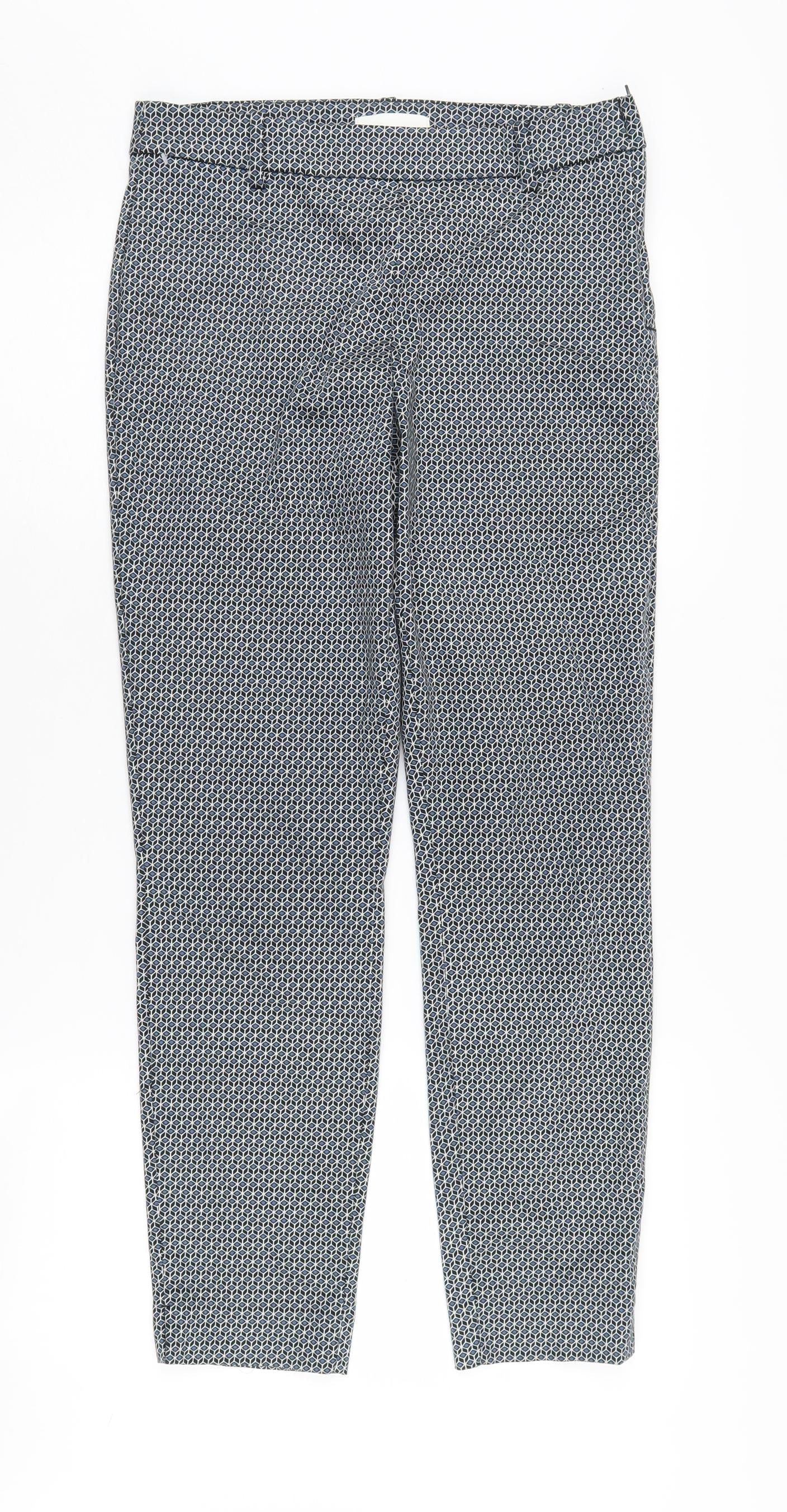 H&M Women's Geometric Blue Cropped Trousers Size 10
