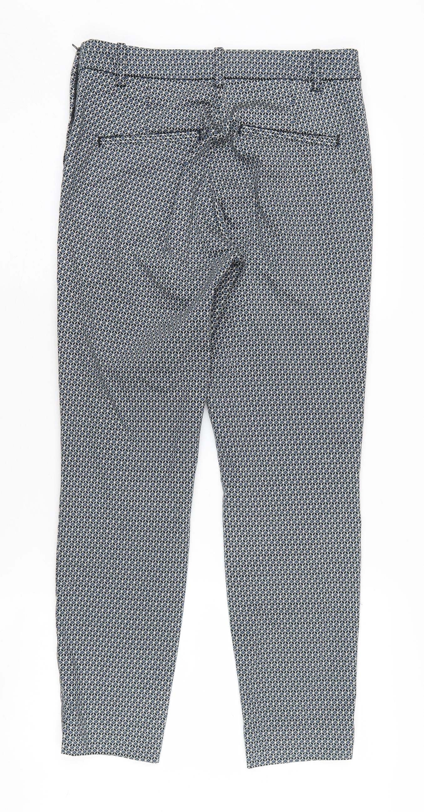 H&M Women's Geometric Blue Cropped Trousers Size 10