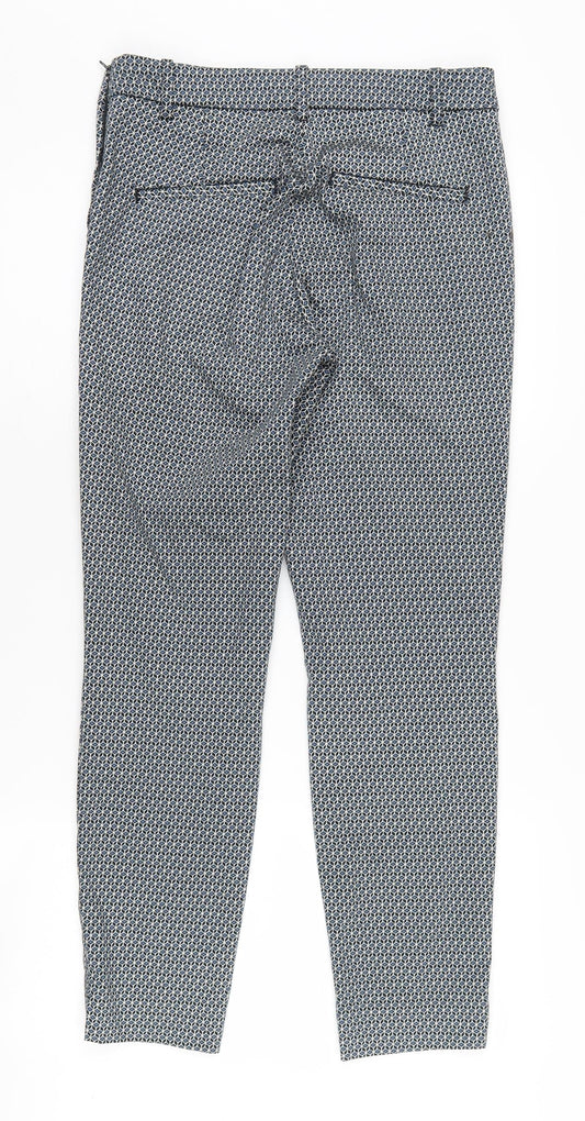 H&M Women's Geometric Blue Cropped Trousers Size 10