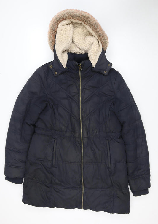 Fat Face Women's Blue Puffer Jacket UK 14 Winter Hooded