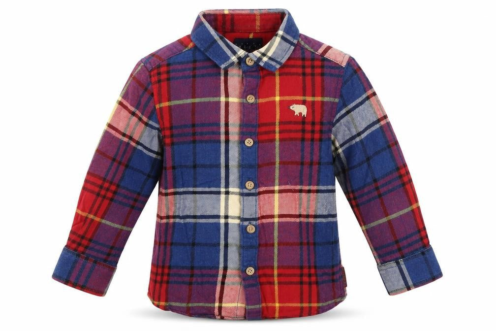 Front view of Next boys’ multicoloured plaid button-up shirt 18-24 months