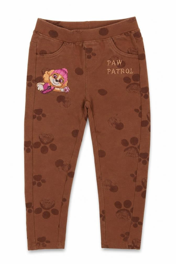 Front view of Cool Club girls’ brown paw patrol ankle leggings, 4 years