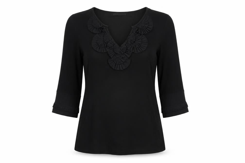 Coast Women's Black V-Neck Ruffle Top Size 10