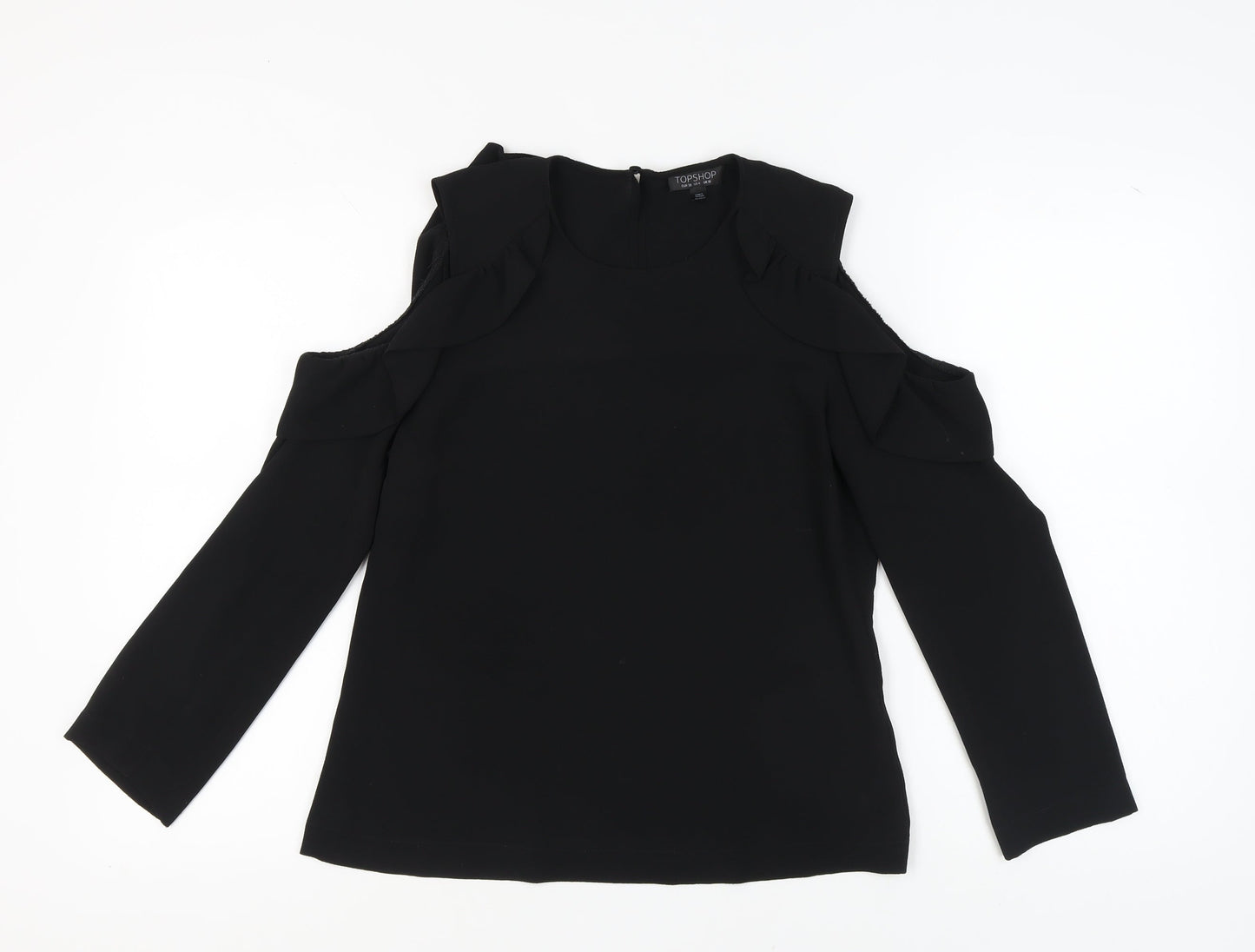 Topshop Women's Black Cold Shoulder Blouse, Size 10