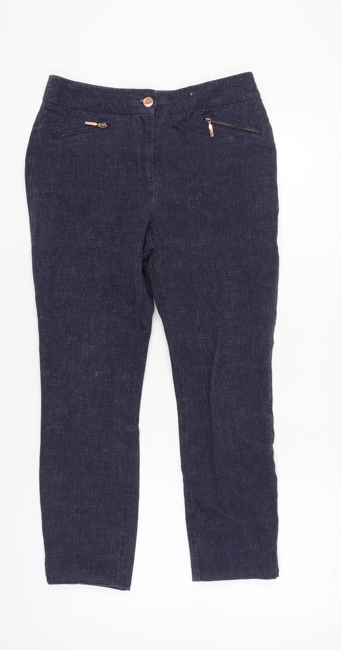 Marks and Spencer Women's Blue Regular Trousers, Size 12