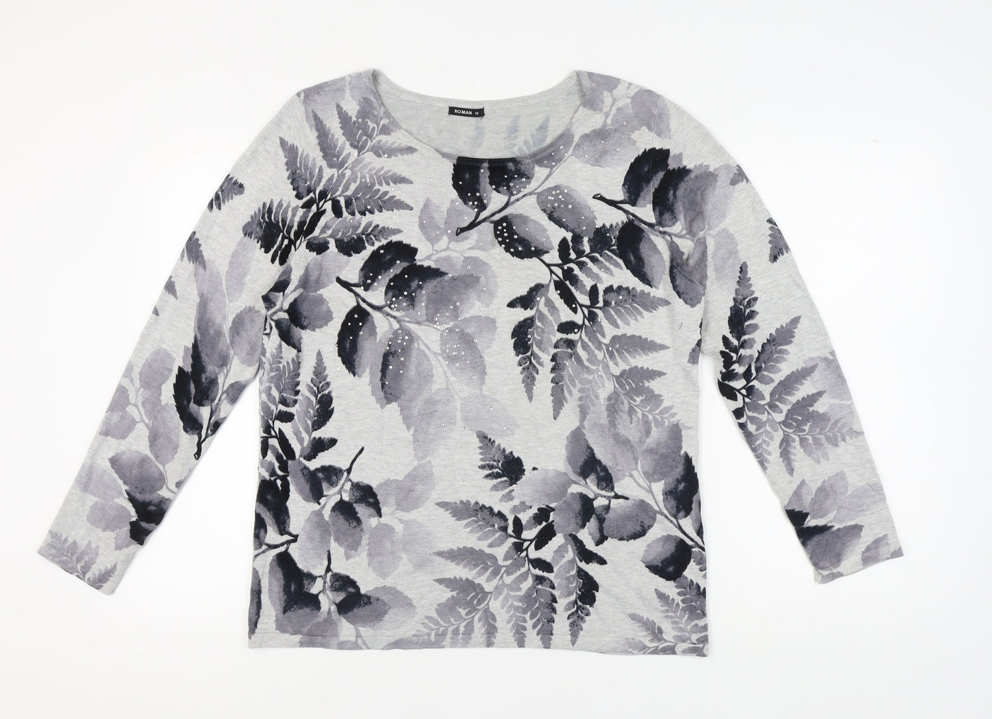 Roman Women's Grey Floral Pullover Jumper Size 18