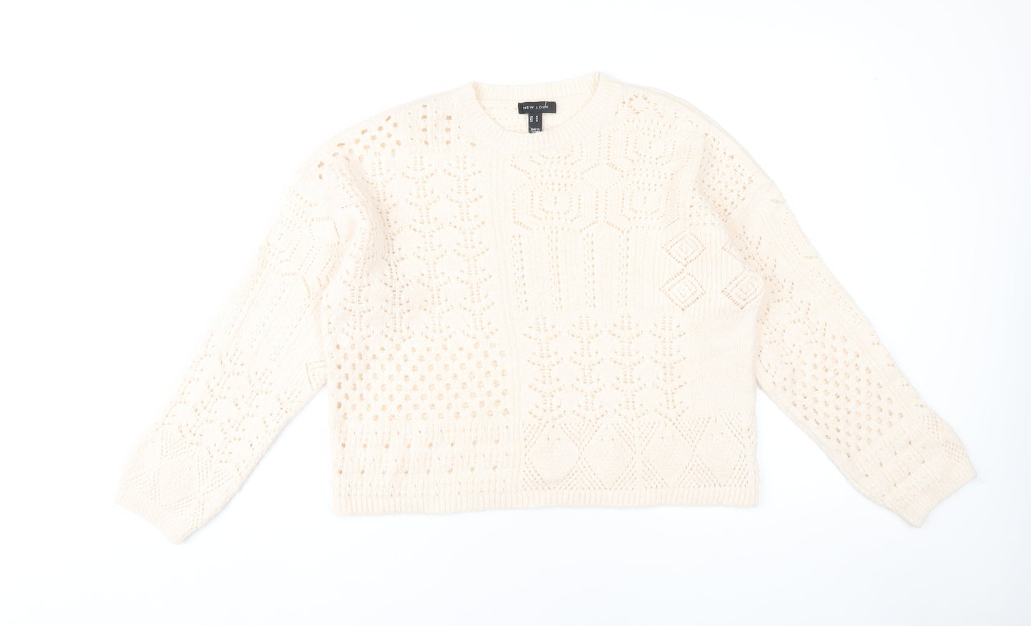New Look Women's Beige M Open-Knit Pullover Jumper