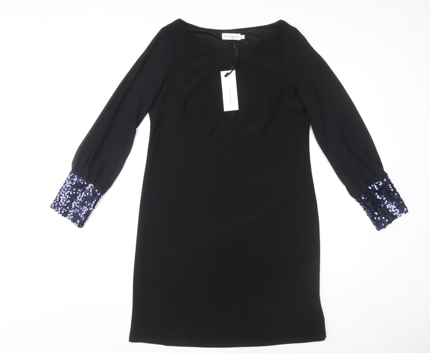 Paraphrase Black Shift Dress, Women Size 10, Sequin Cuffs
