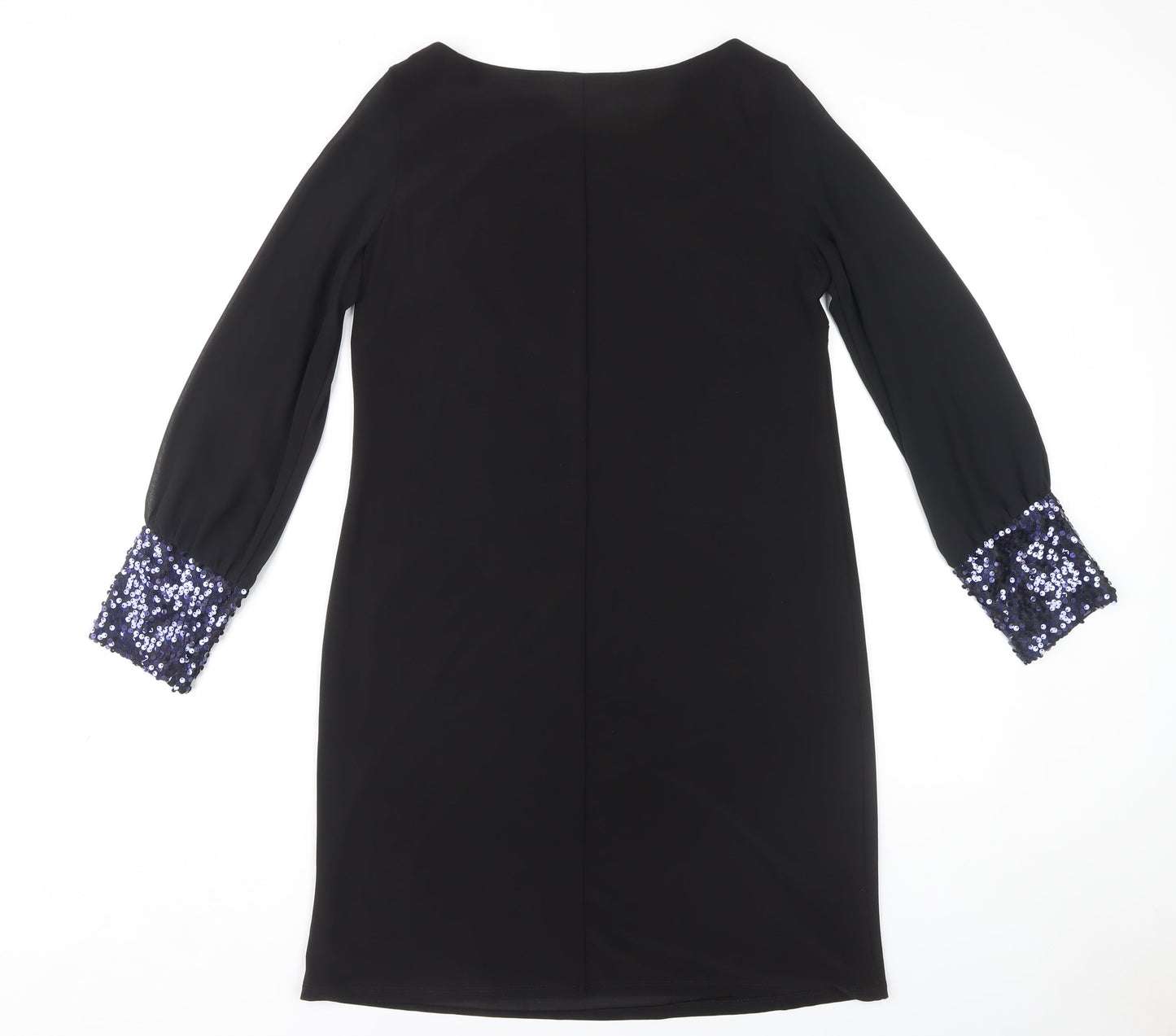 Paraphrase Black Shift Dress, Women Size 10, Sequin Cuffs