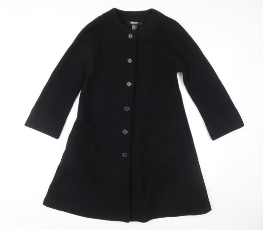 DKNY Women's Black Wool Long Coat - Size Petites