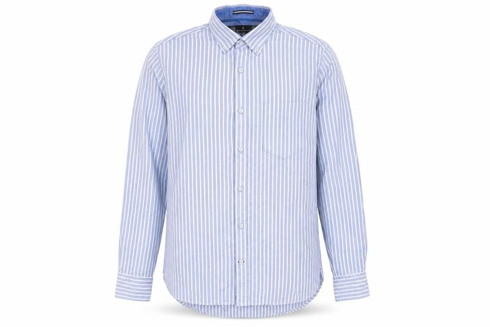 Marks and Spencer Men's Blue Striped Shirt, Size S, Regular Fit