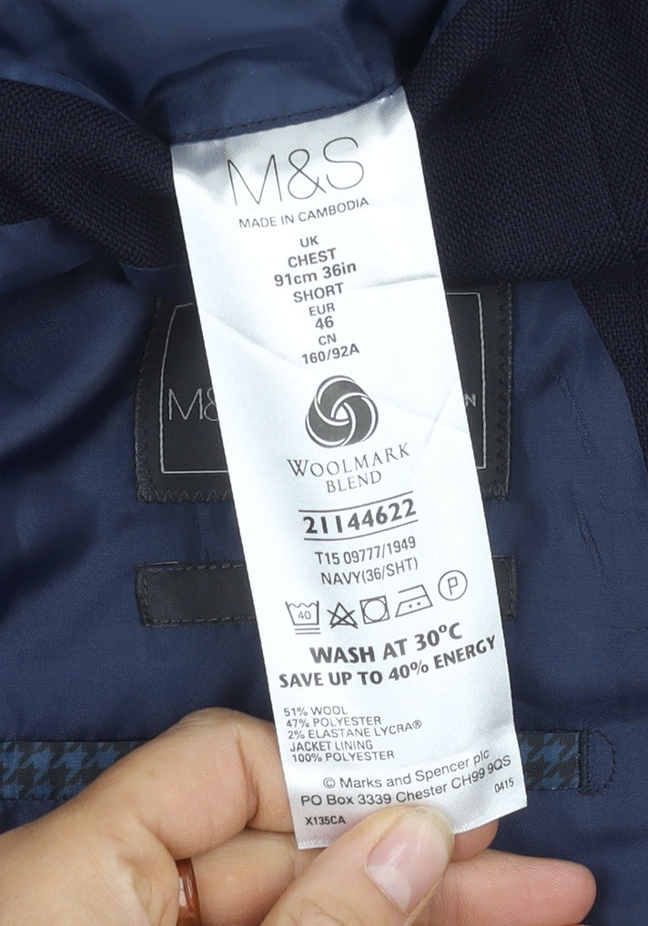 Marks and Spencer Men's Blue Blazer, Size 36S