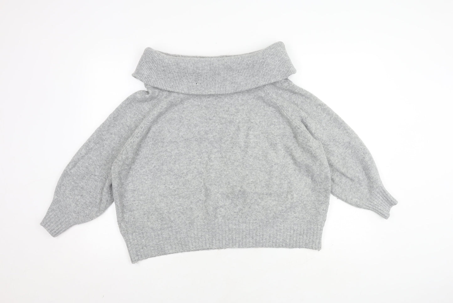 H&M Women’s Grey Cowl Neck Jumper, Size L, Chunky Knit
