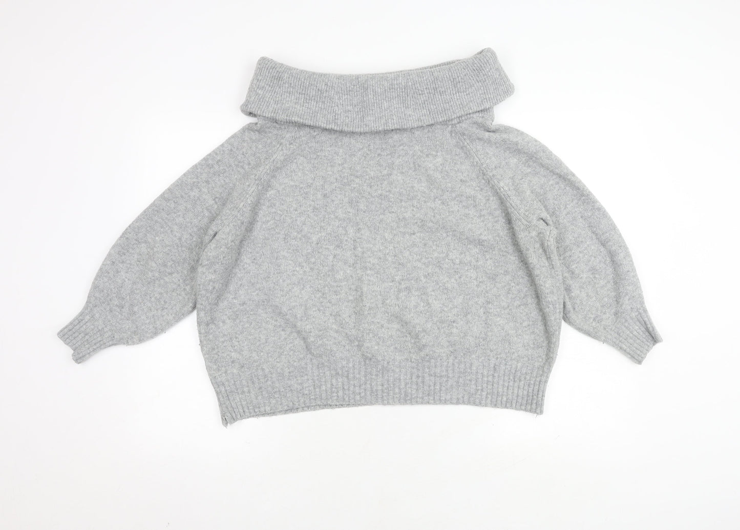 H&M Women’s Grey Cowl Neck Jumper, Size L, Chunky Knit